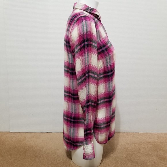 Lucky Brand top Medium plaid check flannel button up patch pocket long sleeve - Picture 4 of 15